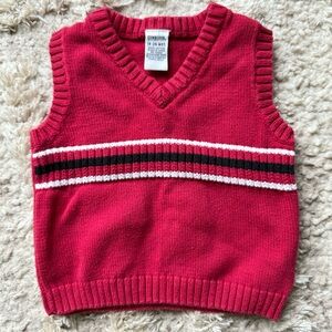 Vintage Gymboree Christmas 2002 Red Knit Sweater Vest Black White Stripes 18-24